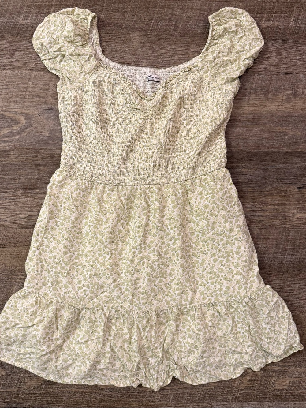 Hollister Light Green Floral Smocked Mini Dress
